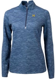 Cutter and Buck Michigan Wolverines Womens Blue Traverse Camo Qtr Zip