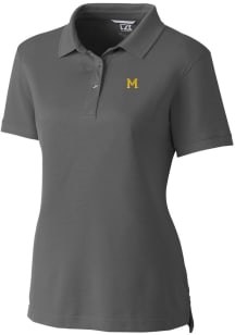 Cutter and Buck Michigan Wolverines Womens Grey Vault Advantage Pique Short Sleeve Polo Shirt