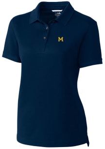 Cutter and Buck Michigan Wolverines Womens Blue Vault Advantage Pique Short Sleeve Polo Shirt