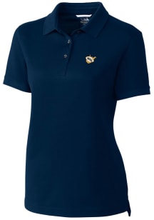 Cutter and Buck West Virginia Mountaineers Womens Navy Blue Vault Advantage Pique Short Sleeve Pol..