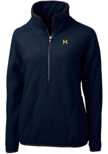 Cutter and Buck Michigan Wolverines Womens Blue Cascade Eco Sherpa Qtr Zip