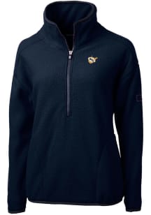 Cutter and Buck West Virginia Mountaineers Womens Navy Blue Cascade Eco Sherpa Qtr Zip