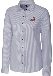 Cutter and Buck Arizona State Sun Devils Womens Stretch Oxford Stripe Long Sleeve Grey Dress Shirt
