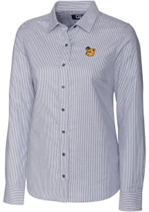 Cutter and Buck Baylor Bears Womens Stretch Oxford Stripe Long Sleeve Grey Dress Shirt