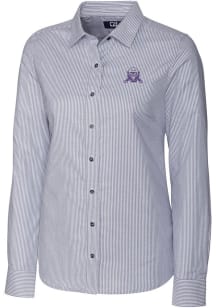 Cutter and Buck Northwestern Wildcats Womens Stretch Oxford Stripe Long Sleeve Grey Dress Shirt