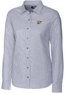 Cutter and Buck West Virginia Mountaineers Womens Stretch Oxford Stripe Long Sleeve Grey Dress Shi..
