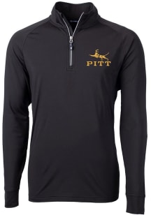 Cutter and Buck Pitt Panthers Mens Black Adapt Stretch Long Sleeve Qtr Zip Pullover