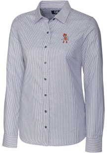 Cutter and Buck Oklahoma State Cowboys Womens Stretch Oxford Stripe Long Sleeve Anthracite Dress S..