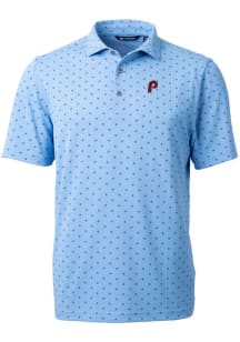 Cutter and Buck Philadelphia Phillies Mens Light Blue Virtue Tile Print Short Sleeve Polo