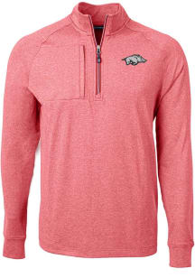 Cutter and Buck Arkansas Razorbacks Mens Red Adapt Heathered Long Sleeve Qtr Zip Pullover