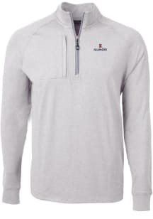 Cutter and Buck Illinois Fighting Illini Mens Grey Adapt Eco Knit Big and Tall Qtr Zip