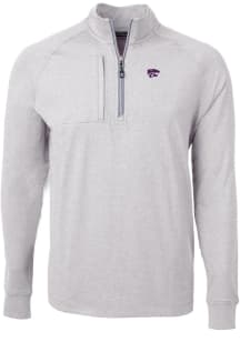 Cutter and Buck K-State Wildcats Mens Grey Adapt Eco Knit Power Cat Big and Tall Qtr Zip