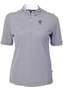 Cutter and Buck Milwaukee Brewers Womens Navy Blue Virtue Eco Pique Stripe Short Sleeve Polo Shirt