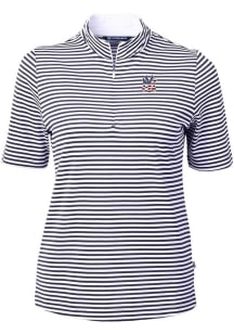 Cutter and Buck New York Yankees Womens Navy Blue Virtue Eco Pique Stripe Short Sleeve Polo Shirt