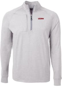 Cutter and Buck UConn Huskies Mens Grey Wordmark Adapt Eco Knit Big and Tall Qtr Zip