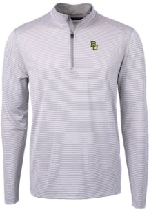 Cutter and Buck Baylor Bears Mens Grey Virtue Eco Pique Stripe Big and Tall Qtr Zip