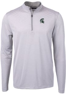 Cutter and Buck Michigan State Spartans Mens Grey Virtue Eco Pique Stripe Big and Tall Qtr Zip