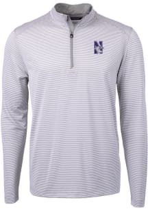 Cutter and Buck Northwestern Wildcats Mens Grey Virtue Eco Pique Stripe Big and Tall Qtr Zip
