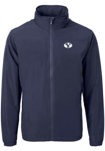 Cutter and Buck BYU Cougars Mens Navy Blue Charter Eco Knit Big and Tall Light Weight Jacket