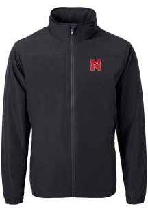 Cutter and Buck Nebraska Cornhuskers Mens Black Charter Eco Knit Big and Tall Light Weight Jacket