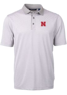 Cutter and Buck Nebraska Cornhuskers Grey Virtue Eco Pique Micro Stripe Big and Tall Polo