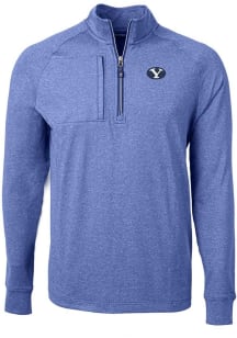 Cutter and Buck BYU Cougars Mens Blue Adapt Eco Knit Long Sleeve Qtr Zip Pullover
