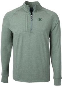 Cutter and Buck Hawaii Warriors Mens Green Adapt Eco Knit Long Sleeve Qtr Zip Pullover
