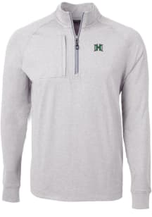 Cutter and Buck Hawaii Warriors Mens Grey Adapt Eco Knit Long Sleeve Qtr Zip Pullover