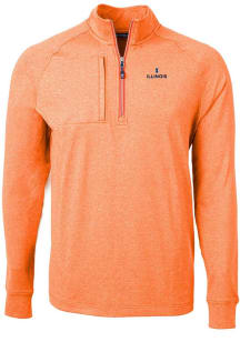 Cutter and Buck Illinois Fighting Illini Mens Orange Adapt Eco Knit Long Sleeve Qtr Zip Pullover