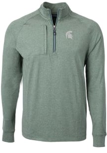 Cutter and Buck Michigan State Spartans Mens Green Adapt Eco Knit Long Sleeve Qtr Zip Pullover