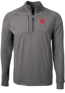 Cutter and Buck Nebraska Cornhuskers Mens Black Adapt Eco Knit Long Sleeve Qtr Zip Pullover