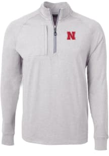 Cutter and Buck Nebraska Cornhuskers Mens Grey Adapt Eco Knit Long Sleeve Qtr Zip Pullover