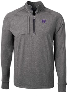 Cutter and Buck Washington Huskies Mens Black Adapt Eco Knit Long Sleeve Qtr Zip Pullover