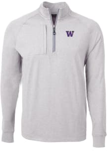 Cutter and Buck Washington Huskies Mens Grey Adapt Eco Knit Long Sleeve Qtr Zip Pullover