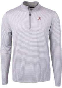 Cutter and Buck Alabama Crimson Tide Mens Grey Virtue Eco Pique Micro Stripe Long Sleeve Qtr Zip P..