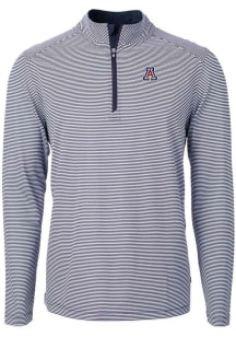 Cutter and Buck Arizona Wildcats Mens Navy Blue Virtue Eco Pique Micro Stripe Long Sleeve Qtr Zip..