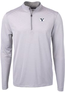 Cutter and Buck BYU Cougars Mens Grey Virtue Eco Pique Micro Stripe Long Sleeve Qtr Zip Pullover