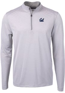 Cutter and Buck Cal Golden Bears Mens Grey Virtue Eco Pique Micro Stripe Long Sleeve Qtr Zip Pullo..