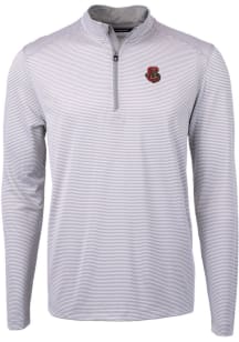 Cutter and Buck Cornell Big Red Mens Grey Virtue Eco Pique Micro Stripe Long Sleeve Qtr Zip Pullov..