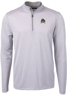 Cutter and Buck East Carolina Pirates Mens Grey Virtue Eco Pique Micro Stripe Long Sleeve Qtr Zip..