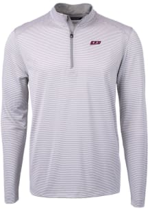 Cutter and Buck Eastern Kentucky Colonels Mens Grey Virtue Eco Pique Micro Stripe Long Sleeve Qtr..