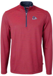 Cutter and Buck Fresno State Bulldogs Mens Red Virtue Eco Pique Micro Stripe Long Sleeve Qtr Zip P..