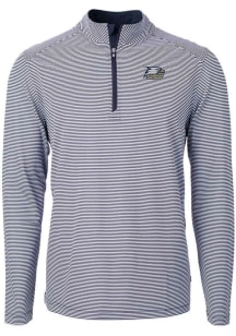 Cutter and Buck Georgia Southern Eagles Mens Navy Blue Virtue Eco Pique Micro Stripe Long Sleeve Q..