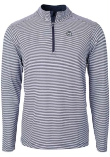 Cutter and Buck Georgetown Hoyas Mens Navy Blue Virtue Eco Pique Micro Stripe Long Sleeve Qtr Zip..