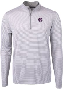 Cutter and Buck Holy Cross Crusaders Mens Grey Virtue Eco Pique Micro Stripe Long Sleeve Qtr Zip P..