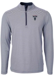 Cutter and Buck Howard Bison Mens Navy Blue Virtue Eco Pique Micro Stripe Long Sleeve Qtr Zip Pull..