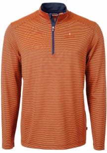 Cutter and Buck Illinois Fighting Illini Mens Orange Virtue Eco Pique Micro Stripe Long Sleeve Qtr..