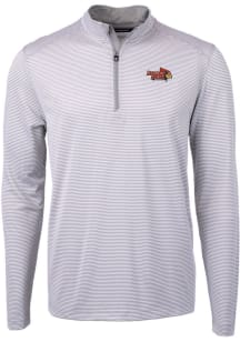 Cutter and Buck Illinois State Redbirds Mens Grey Virtue Eco Pique Micro Stripe Long Sleeve Qtr Zi..