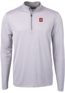 Cutter and Buck Indiana Hoosiers Mens Grey Virtue Eco Pique Micro Stripe Long Sleeve Qtr Zip Pullo..