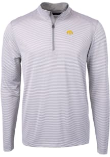 Cutter and Buck Iowa Hawkeyes Mens Grey Virtue Eco Pique Micro Stripe Long Sleeve Qtr Zip Pullover